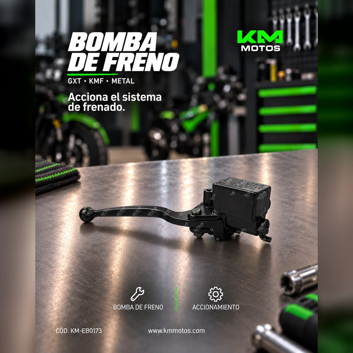 BOMBA DE FRENO DE METAL GXT/KMF (MANECILLAS) A/R — KM-EB0173 | KM Motos