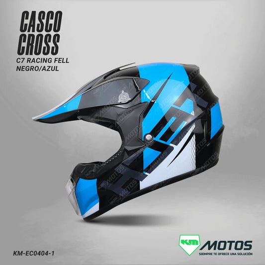 CASCO CROSS C7 RACING FELL NEGRO/AZUL - KMMOTOSHN
