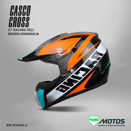 CASCO CROSS C7 RACING FELL NEGRO/ANARANJA