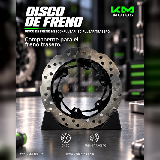 Disco de freno trasero para Pulsar 160 y NS200 de la marca KM Motos, resistente y de alta durabilidad.