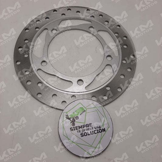 Disco de freno Pulsar PS135 de la marca Bajaj, mostrado en la imagen, con superficie metálica y orificios para ventilación