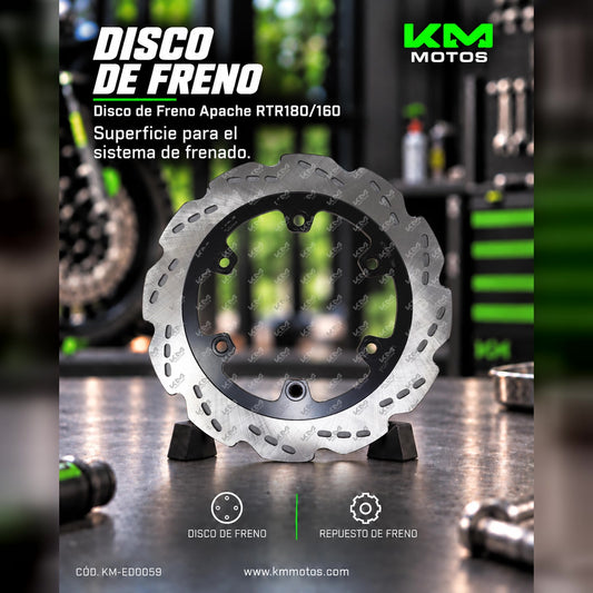 Disco de freno Tvs Apache RTR180/160, componente de fricción para motocicleta, vista en la imagen.