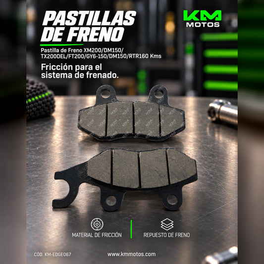 Pastillas de freno Kms para motocicleta, compatible con XM200, DM150, TX200DEL, FT200 y GY6-150, en imagen.