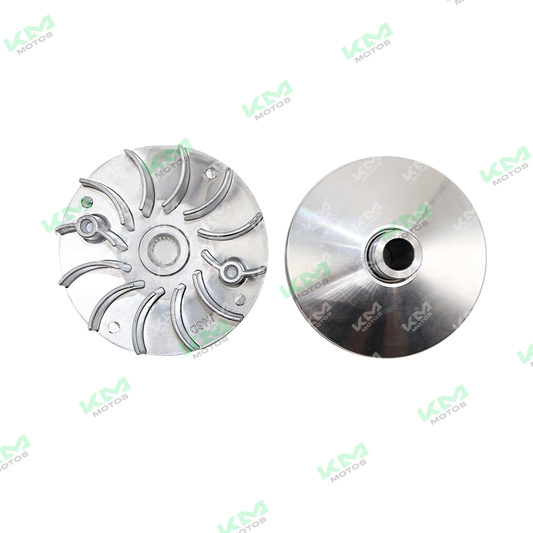 Embrague delantero automático para motor GY6, marca KM Motos, muestra el componente en una imagen técnica.