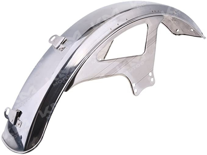 Guardafangos metálico para CG125, FT125, TYPAN y MG, muestra el protector de barro resistente y robusto en color metálico
