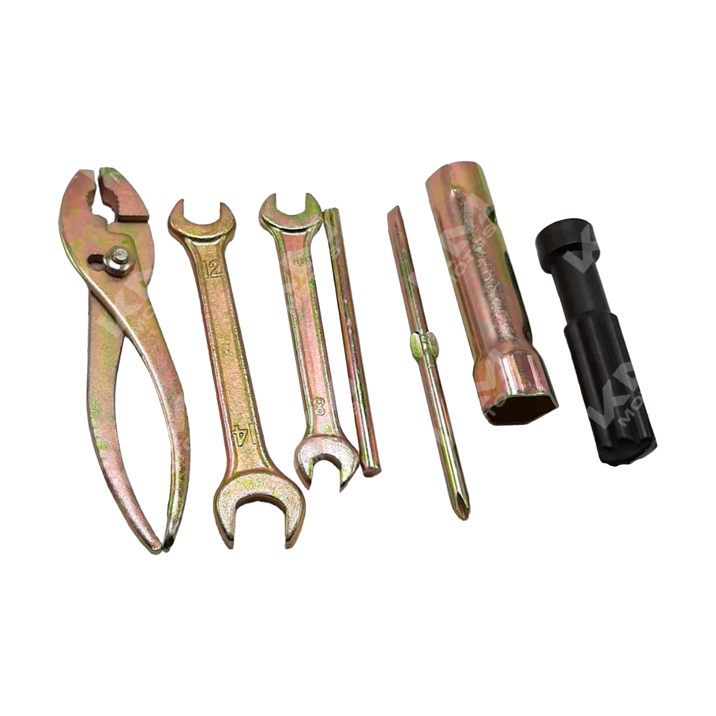 Kit de herramientas KM Motos YBR con varias herramientas manuales en estuche compacto.