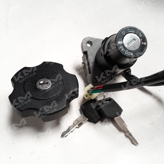 Kit de cerradura Genesis Gxt/Kmf/Supermoto, imagen del kit completo con componentes de cerradura para motocicleta.