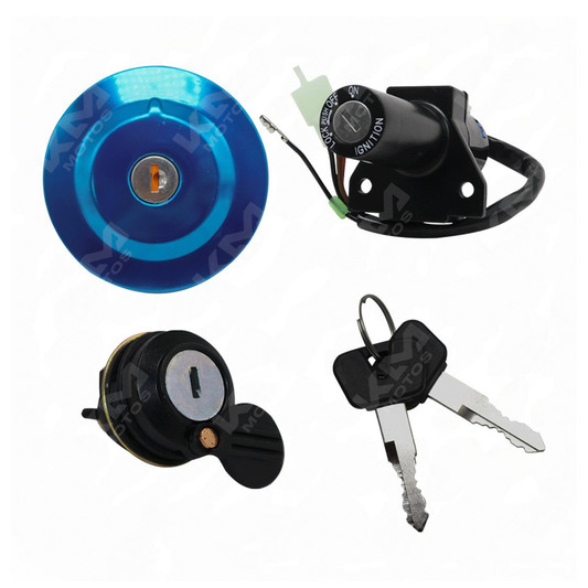 Kit de cerradura Universal para YBR125, incluye componentes de metal y llave, diseñado para seguridad y cierre de motocicleta.
