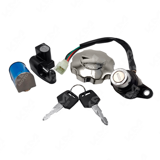 Cerradura tipo serpento KM Motos con llavín para seguridad y protección en motocicletas, vista frontal con detalles del mecanismo