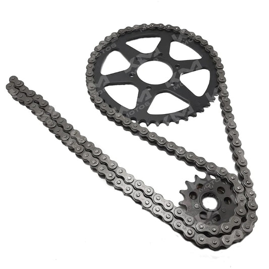 Kit de tracción Universal para arrastre de 45T y 15T, modelo 428H GXT200/KMF, en imagen con componentes visibles