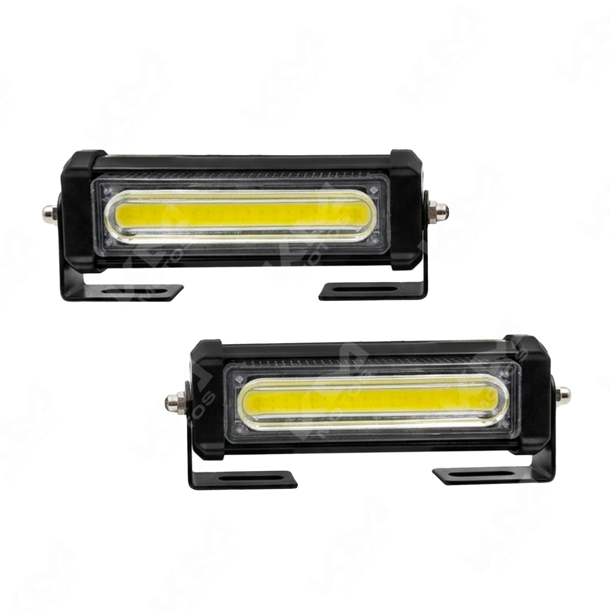 Luces LED superbrillantes blancas KM Motos con control, diseño compacto y moderno para motocicletas.