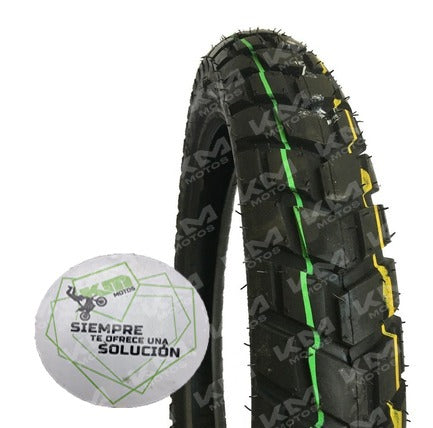 Llanta delantera Opin/Guzack 90/90-19 para doble propósito, adecuada para motos off-road y on-road, con diseño duradero.
