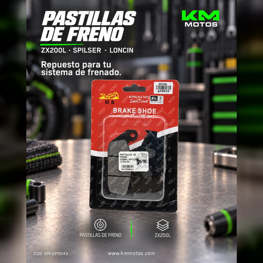 Pastillas de freno Guzack ZX200L/SPILSER/LONCIN para motos, vista de las pastillas de freno en la imagen.
