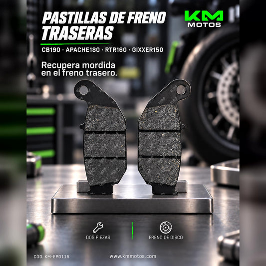 PASTILLAS TRASERAS CB190/APACHE180/RTR160/KMF ZX200L (M.N)/CB190 TRAS/GIXXER150/HONDA HORNET160 (CBF160MJ) — KM-EP0115 | KM Motos