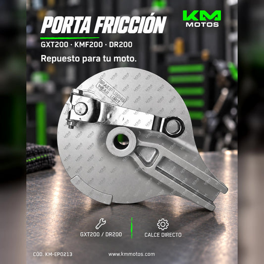 Porta fricción KM Motos GXT200, KMF200 o DR200, imagen que muestra la pieza de transmisión en color metálico.