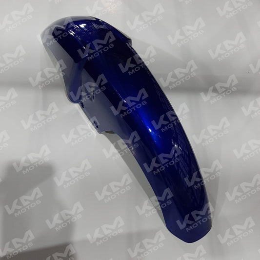 Guardafangos azul Genesis HJ125, resistente y de diseño robusto, mostrado en la imagen con detalles de montaje.