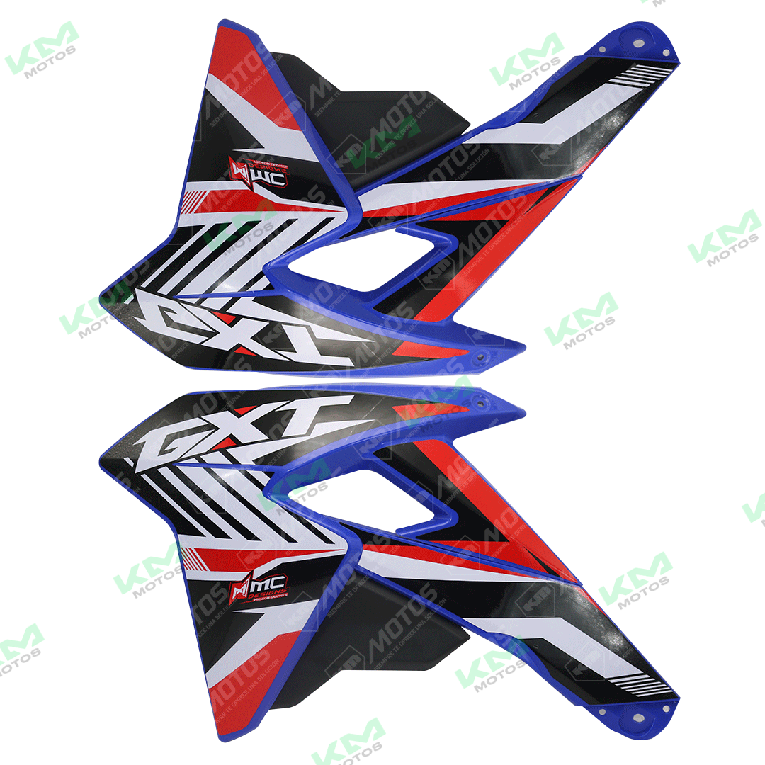 Tapaderas laterales azul ZX250R/GXT250R de marca Universal, diseño resistente y compatible con modelos de motocicleta.