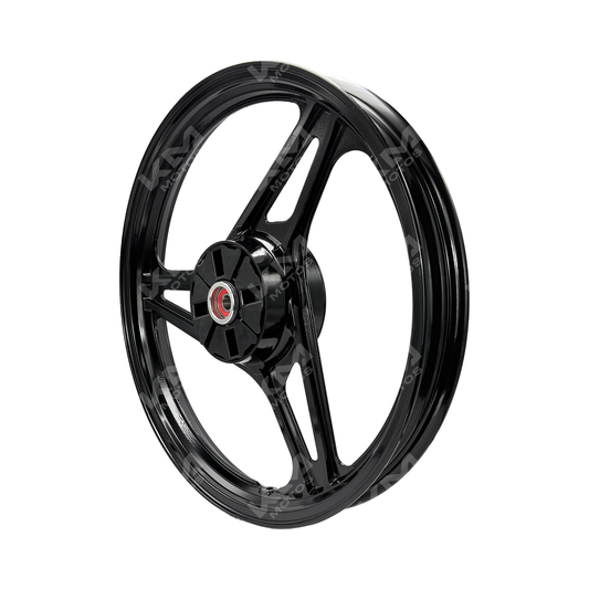 Rin trasero de 3 aspas para YBR125 de KM Motos, en color negro, con diseño aerodinámico y acabado resistente.