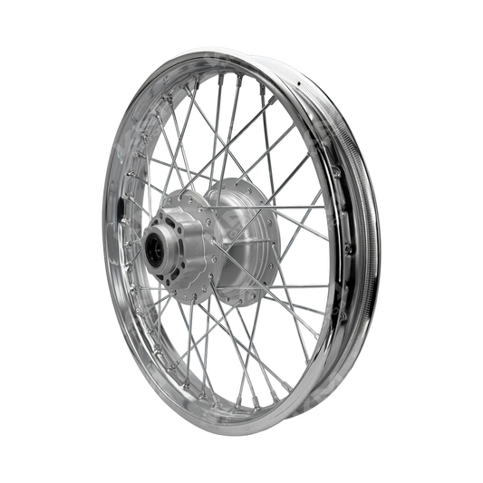 Rin trasero armado KM Motos GXT/KMF, diseño resistente y duradero en acabado metálico, ideal para motocicletas.