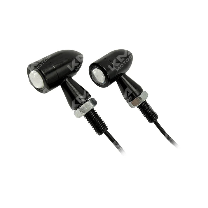 Vías LED mini azules de KM Motos, luces de señalización compactas y modernas para motocicletas.