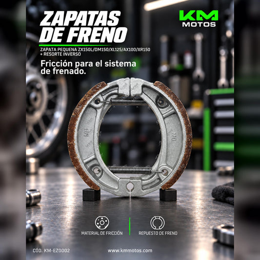 Zapata pequeña para motocicleta KM Motos ZX150L, DM150, XL125, AX100, XR150 con resorte inverso, parte de freno.
