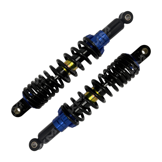 Amortiguador de lujo universal ajustable de KM Motos en varios colores, diseñado para mejorar la suspensión de motocicletas.