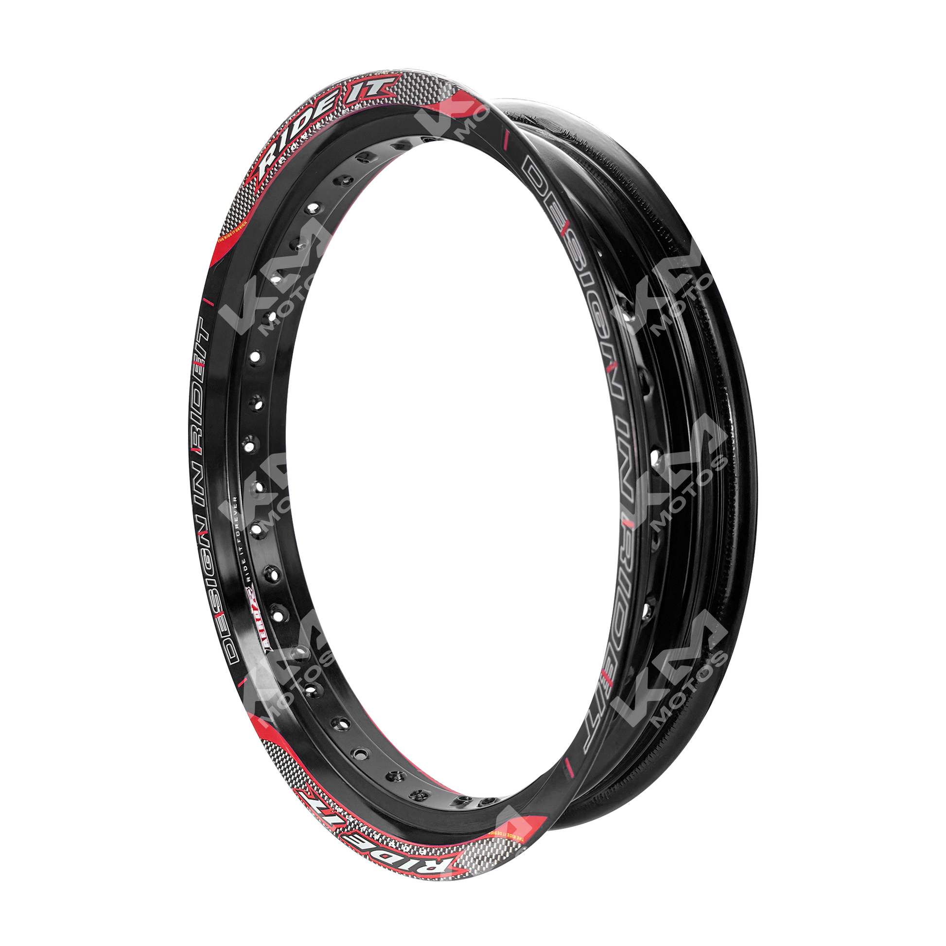Rueda de aluminio negra de 17 pulgadas y 2.50 en neumático para motos KM Motos, vista frontal en imagen.