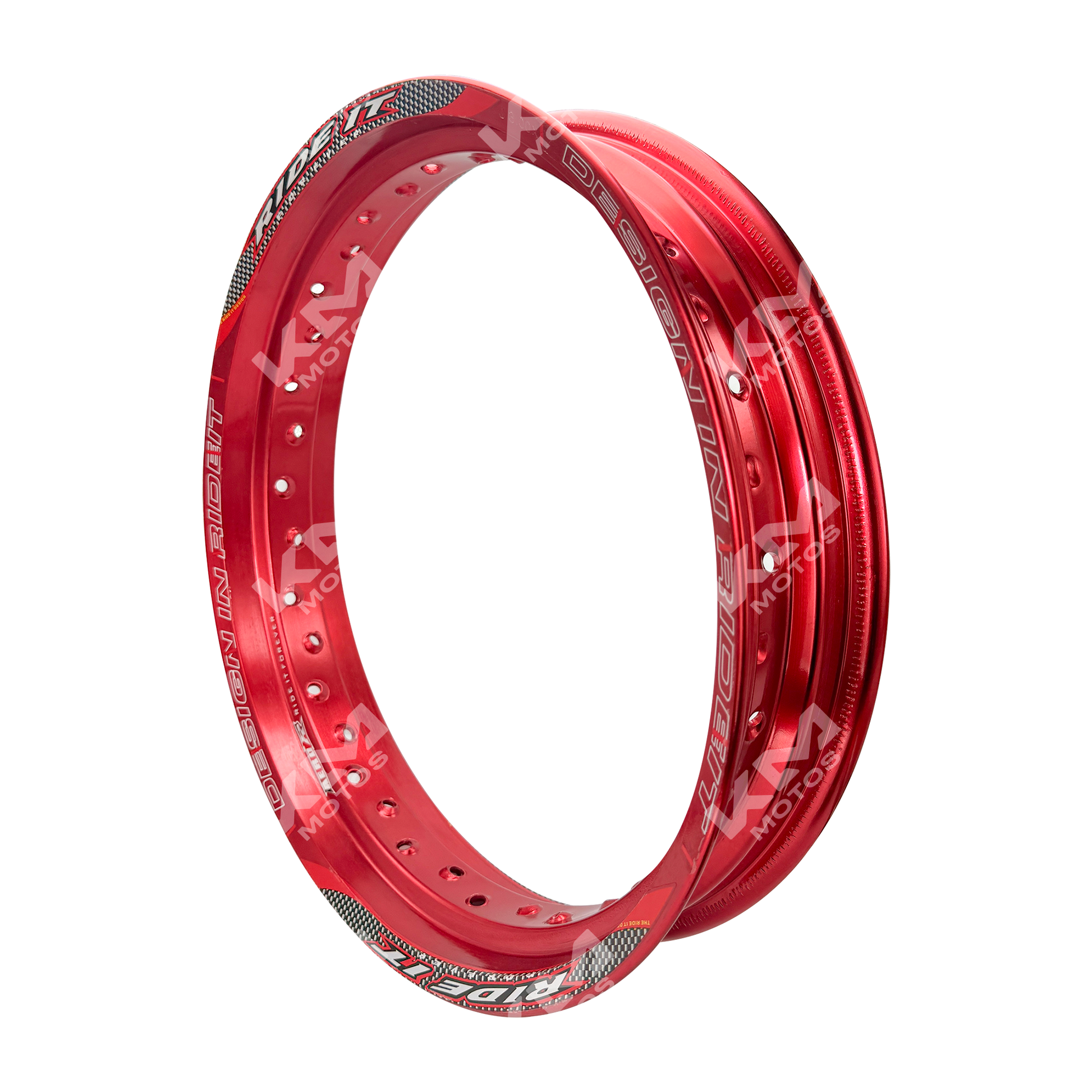Rueda de aluminio KM Motos de 17 pulgadas en color rojo, tamaño 3.00 para motocicletas.