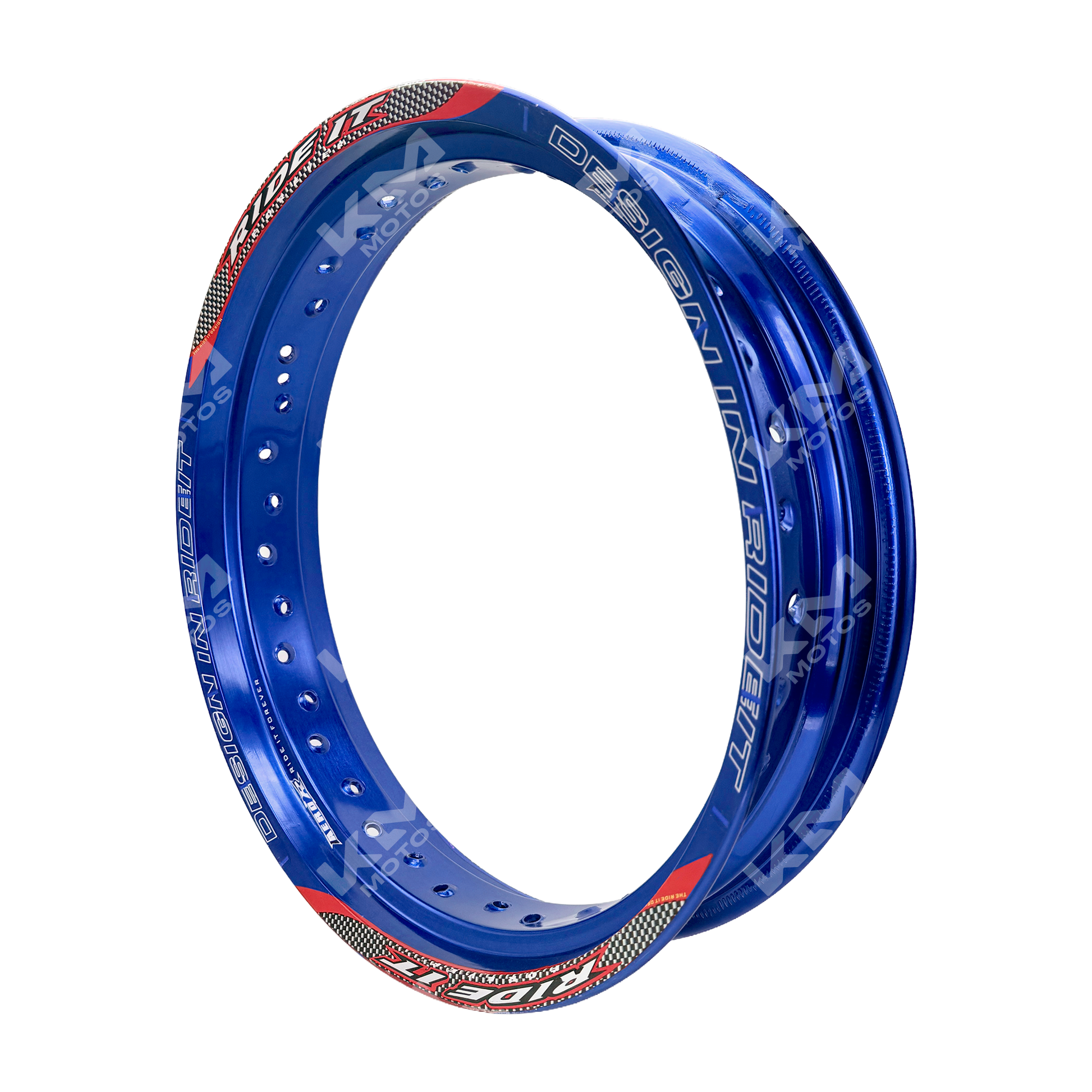 Rueda de aluminio azul de 17 pulgadas para motocicleta, modelo ARO 3.50*17 de la marca KM Motos.