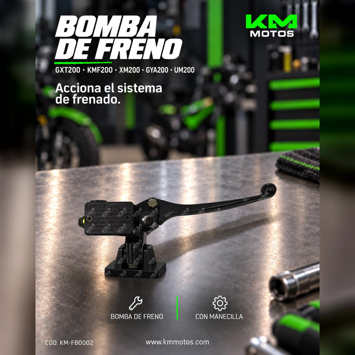 Bomba de freno de metal para motos KM Motos, modelo universal GXT-200, KMF-200, XM-200, GYA-200, UM-200, en color metálico
