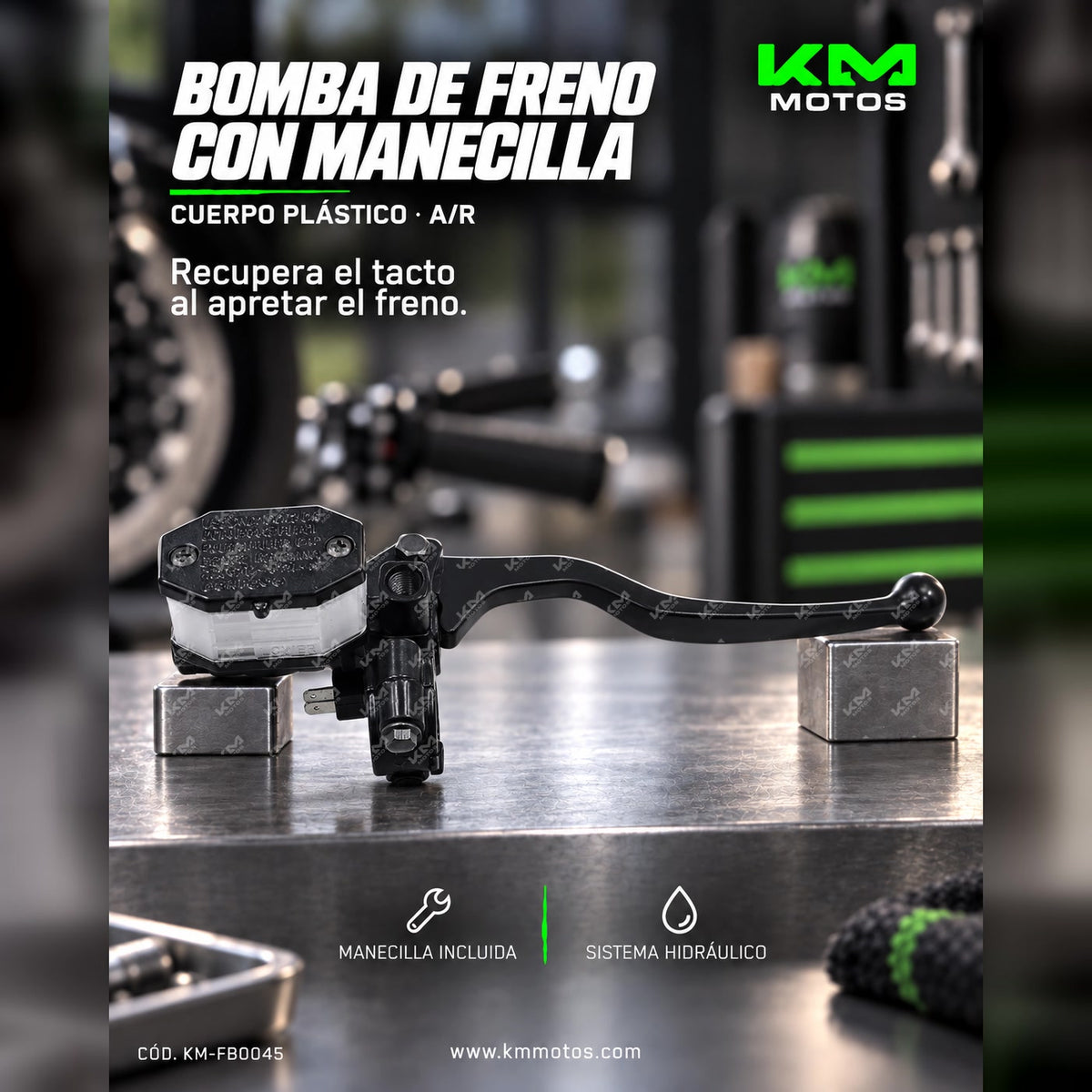 BOMBA DE FRENO PLASTICA (MANECILLAS) A/R — KM-FB0045 | KM Motos