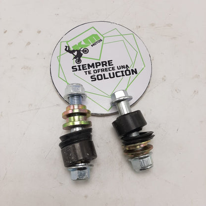 Bujes de monoshock KM Motos GXT/KMF con tornillos, componentes de suspensión para motocicleta, en acabado metálico.