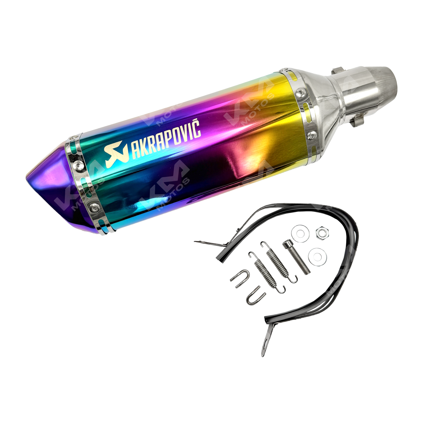 Bazuça universal KMMOTOSHN J137 con silenciador TornaSol, muestra detalles del sistema de escape y componentes metálicos