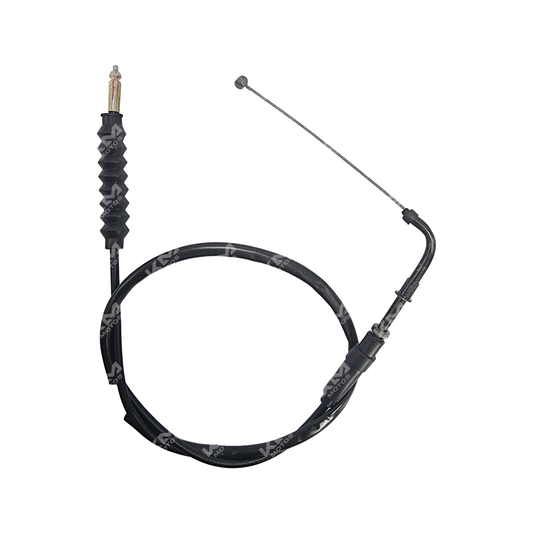 Cable de acelerador Boxer BM150 de Bajaj, con detalles del cable flexible y conectores en imagen.