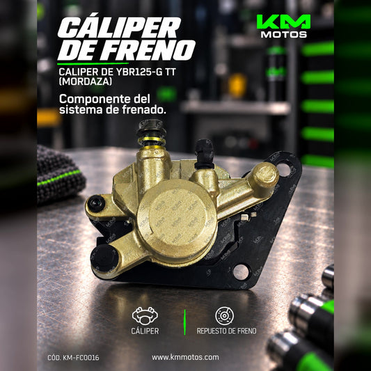 Caliper de freno KM Motos para YBR125-G TT con mordaza, imagen mostrando detalles del componente de freno.