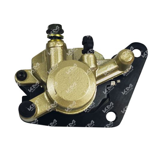 Caliper de freno para YBR125-G TT, mordaza de marca KM Motos, en color negro con detalles metálicos.