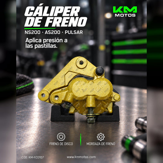Caliper delantero KM Motos NS200/AS200, modelo pulsar con mordaza, en color negro, para motocicleta.