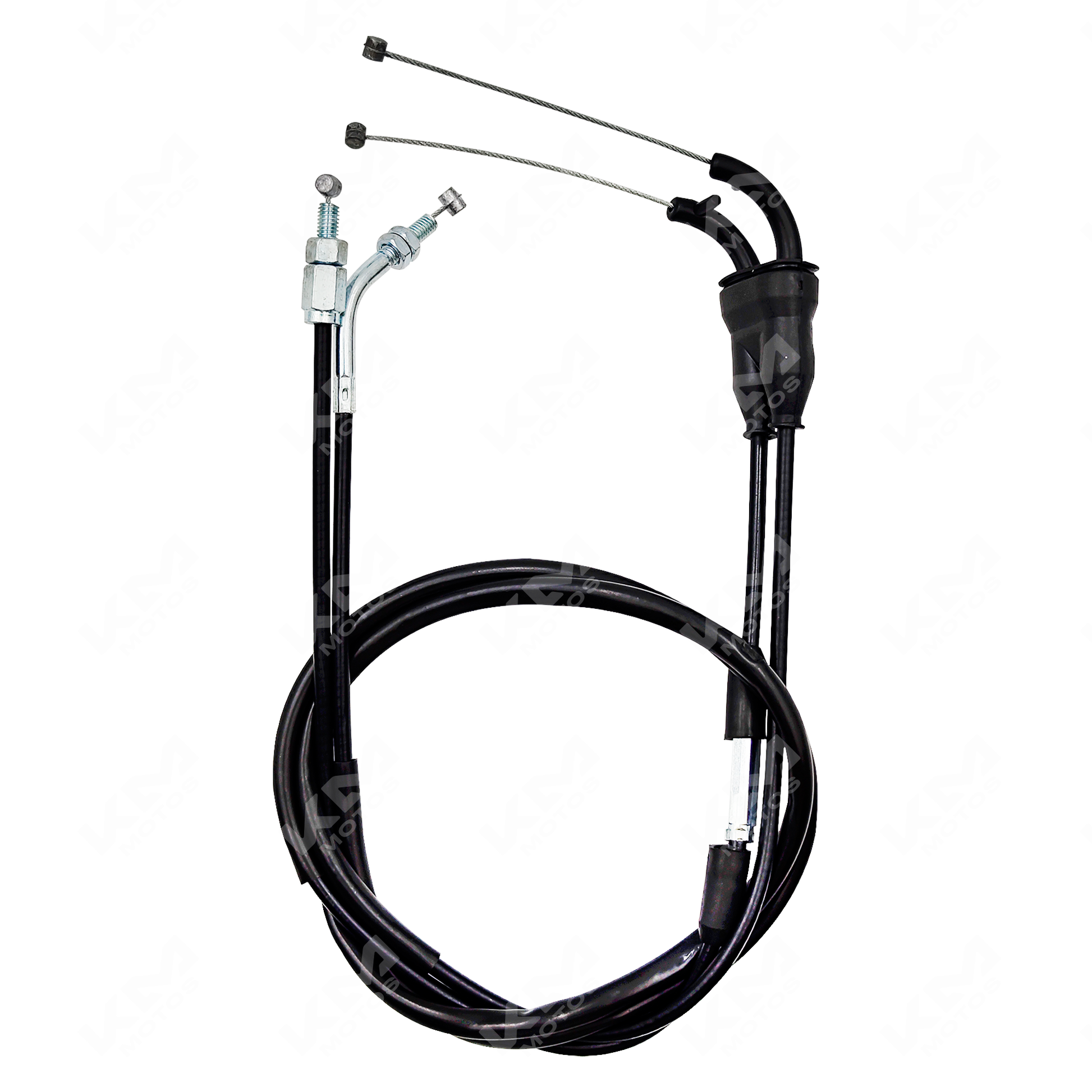 Cable de acelerador para Yamaha XTZ125 de KM Motos, con conectores y acabado resistente, mostrado en la imagen.