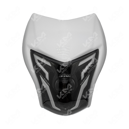 Careta de protección LED KM Motos para XR150L y FXR200L, con diseño resistente y visera clara para motociclistas.