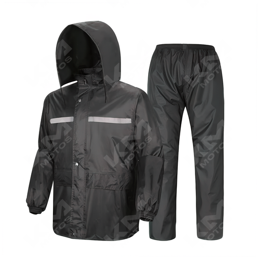 Capote para moto impermeable KM Motos, doble, con capucha y costuras selladas para protección contra la lluvia.