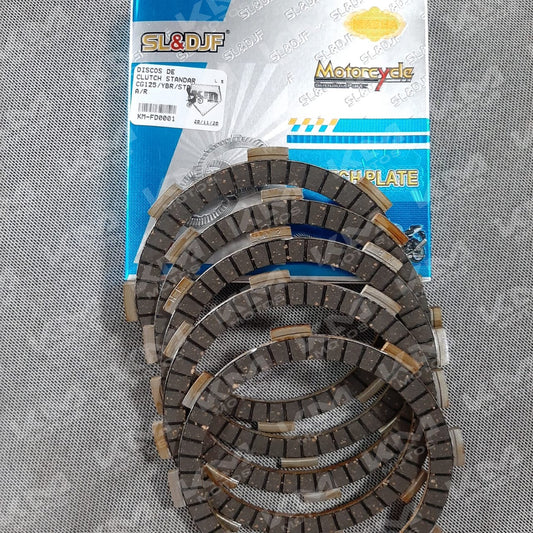 Discos de embrague estándar Senli para CG125, YBR y STD A, visibles en la imagen, diseñados para un rendimiento confiable.