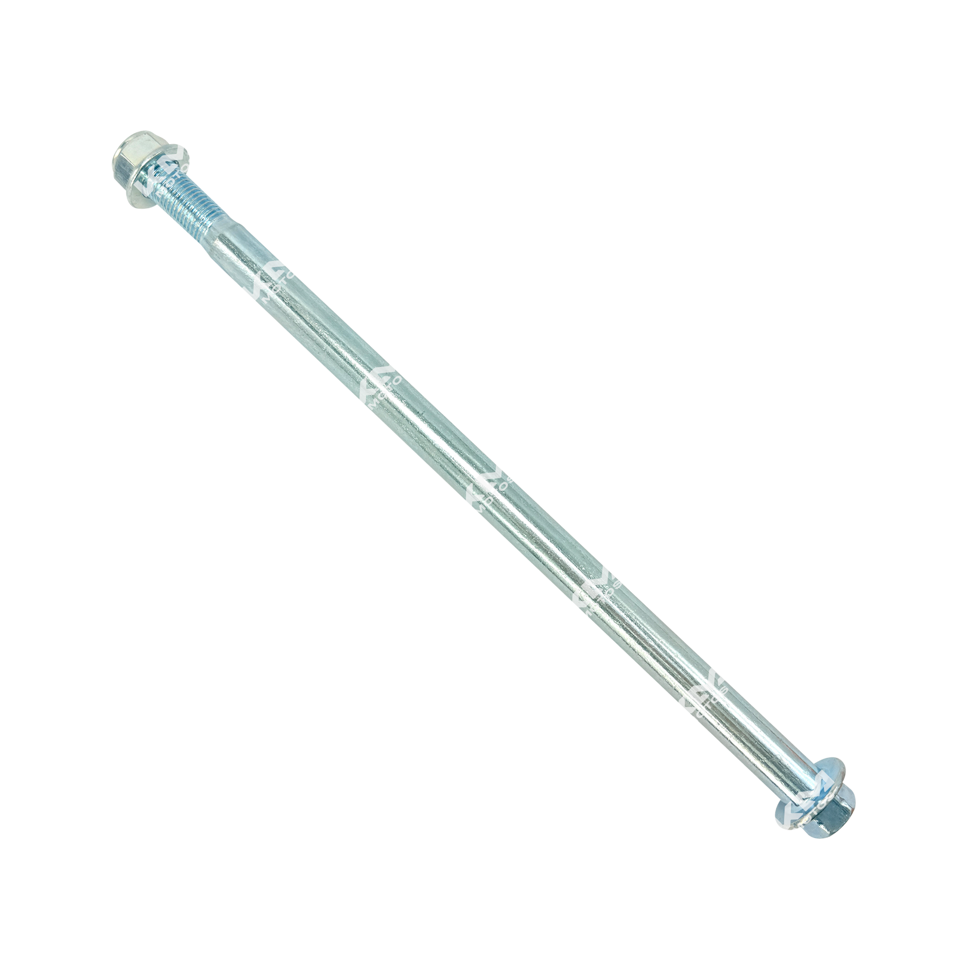 Eje trasero 15x275 para moto montañesa de la marca KM Motos, componente de eje de rueda con acabado metálico.