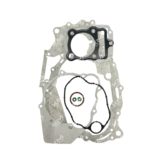 Kit de empaques de motor KM Motos para CG150, FT150, Loncing, SXI, con componentes balanceados en la imagen.
