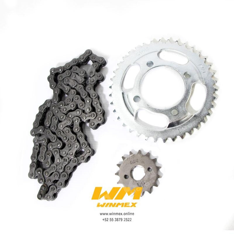 Kit de tracción Honda CGL125/FT125 42T/15T con cadena 428H, componentes OEM, para arrastre y tracción de motocicleta.