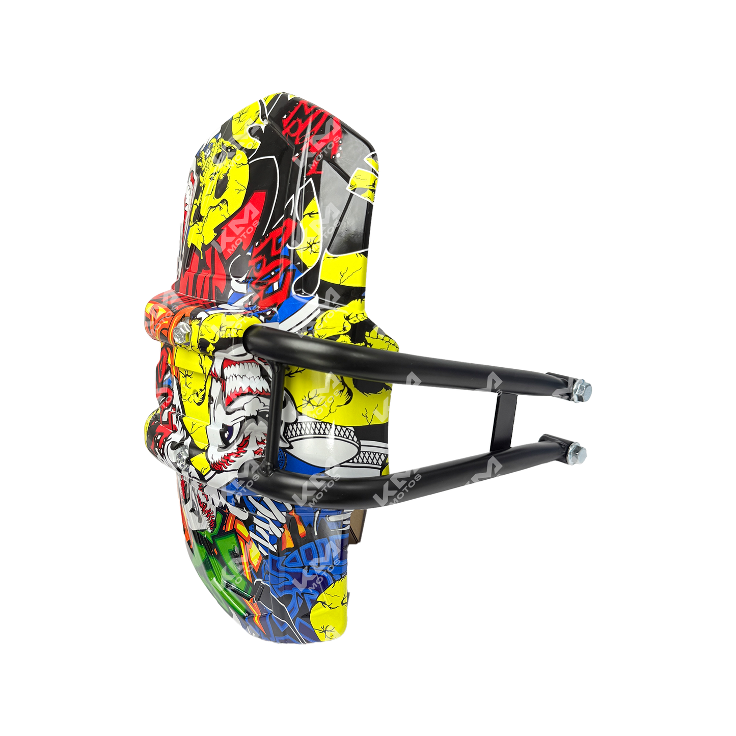 Lodera universal de metal KM Motos tipo Pulsar con dibujo, resistente y compatible con varias motocicletas.