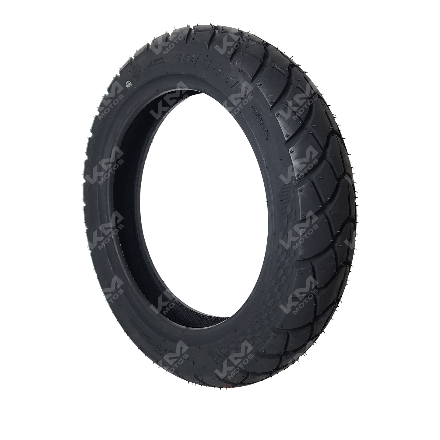 Llanta 90/90-12 6PR para scooter, marca KM Motos, con banda de rodadura lisa y diseño resistente para motoneta.