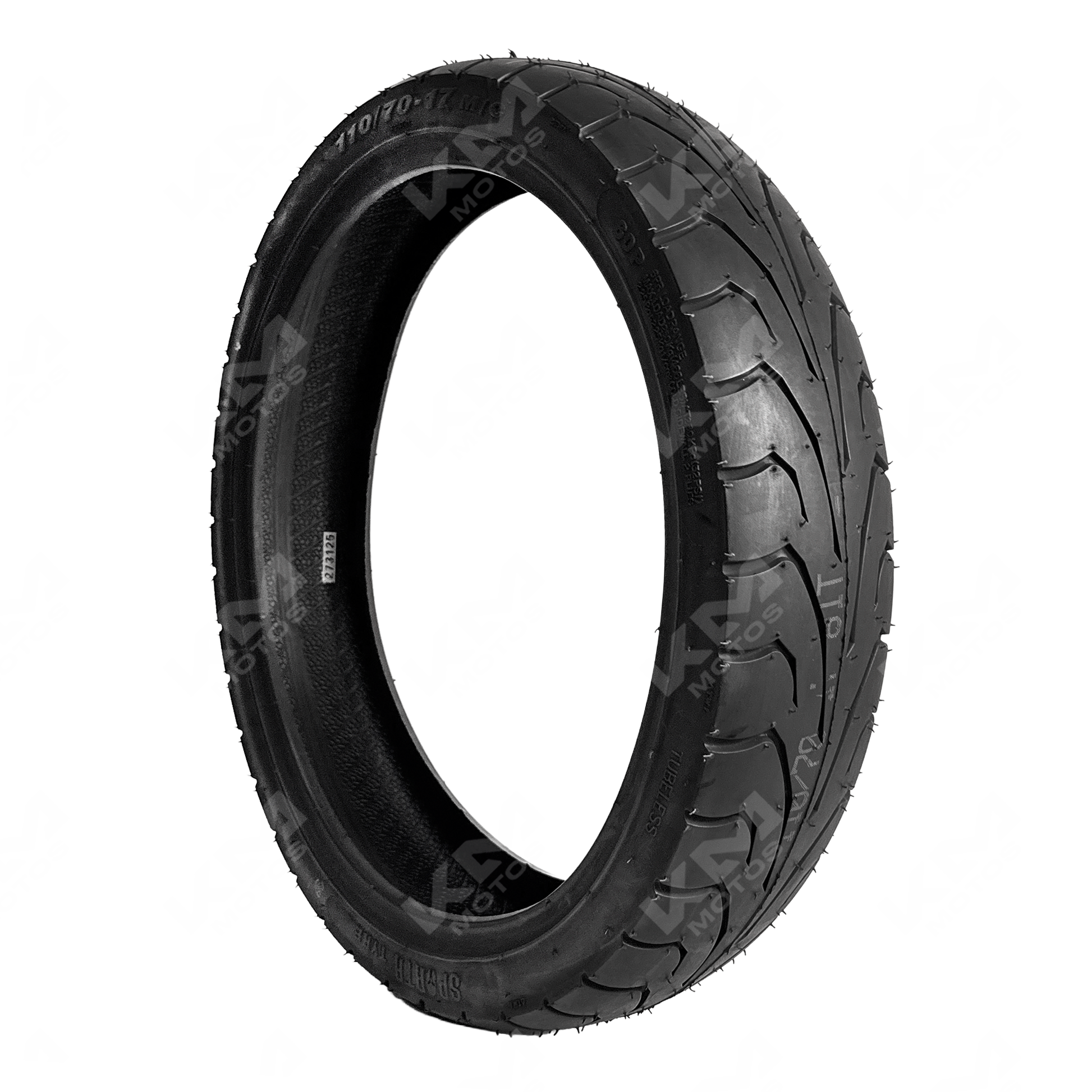 Llanta de moto KM Motos 110/70-17 Lisa 6PR para neumático delantero con banda de rodadura lisa y perfil delgado.