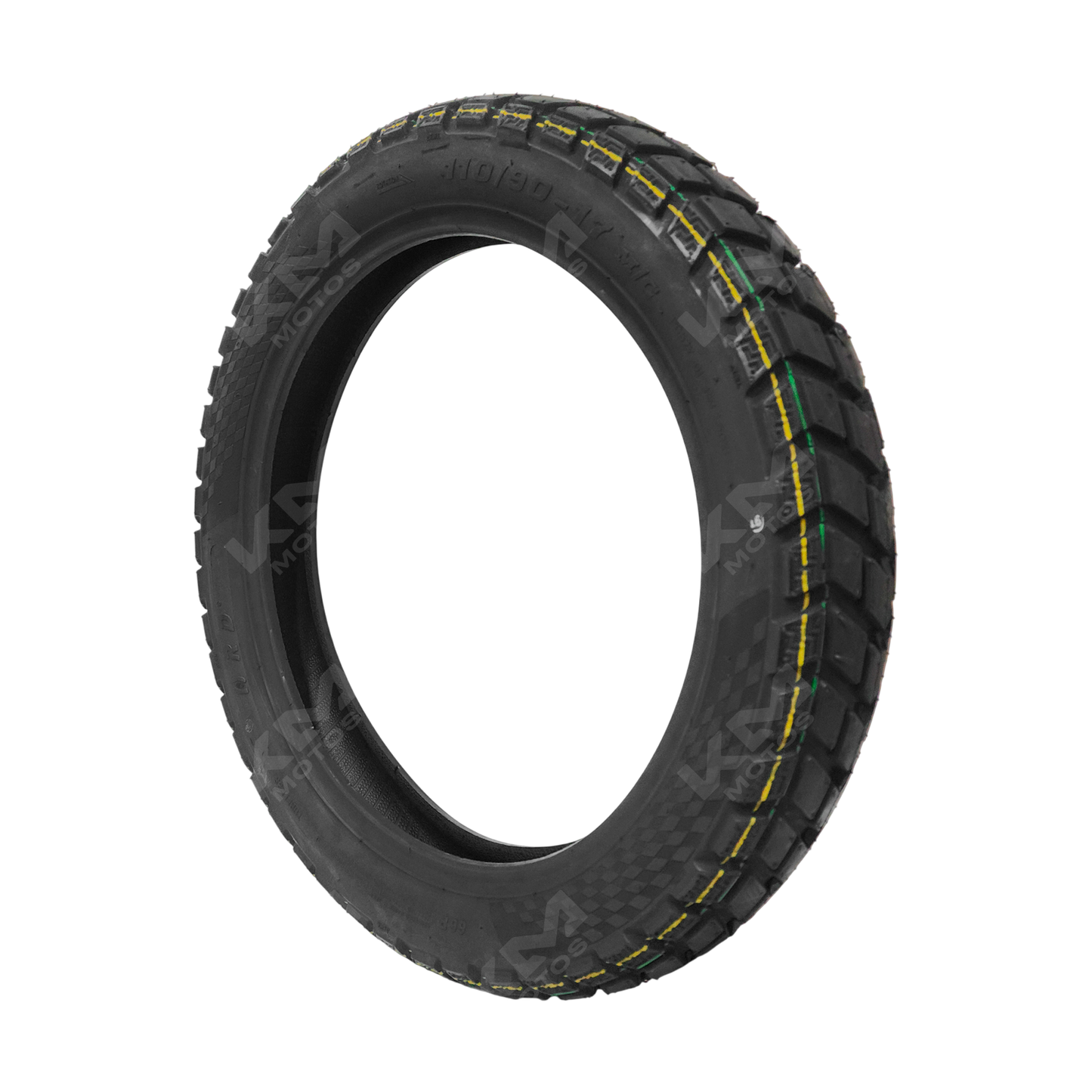 Llanta trasera dobleproposito 110/90-17 KM Motos, neumático resistente para motos con banda de rodadura y perfil visible