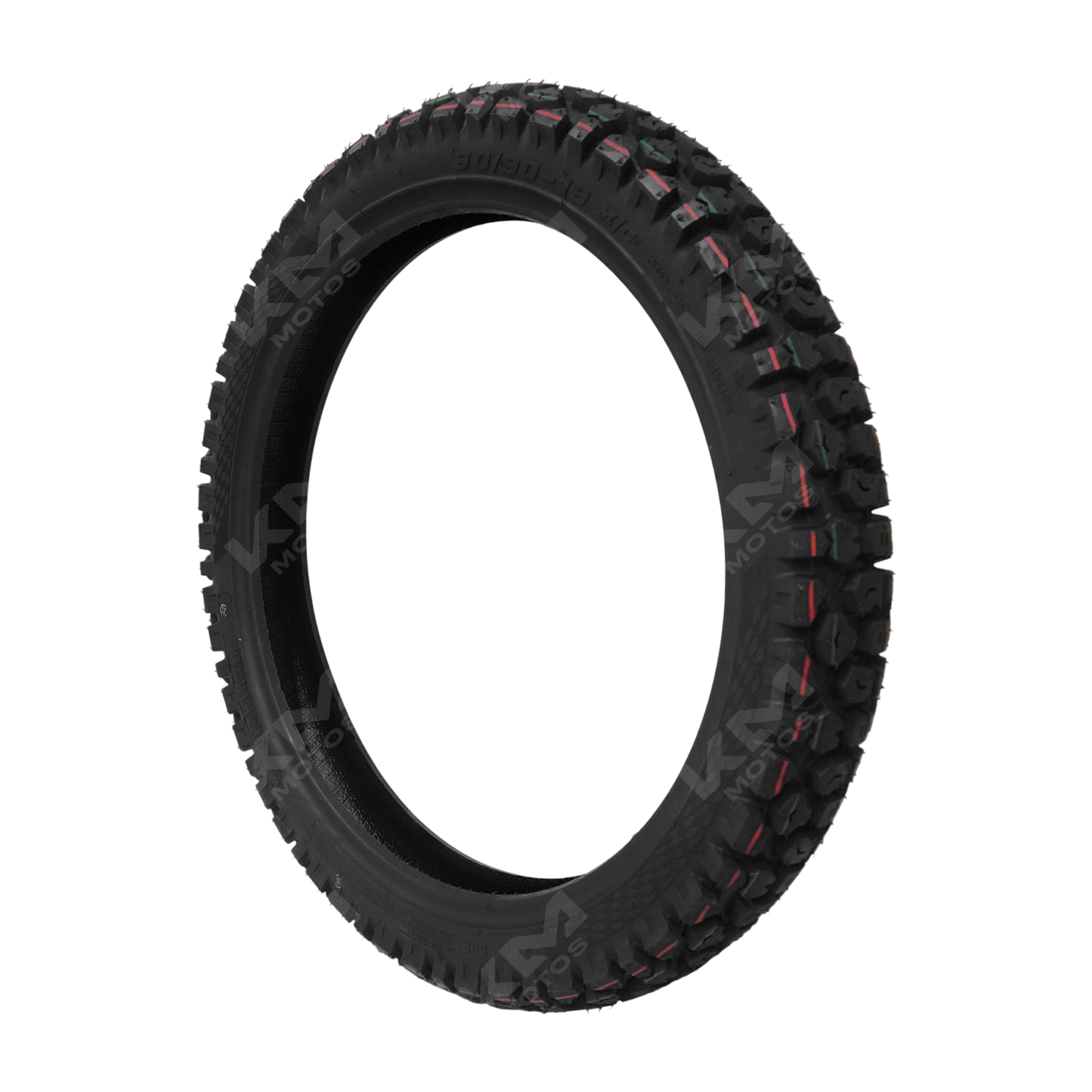 Llanta delantera para tractor 90/90-19 6PR KM Motos, neumático semitractora con banda de rodadura y estructura resistente.