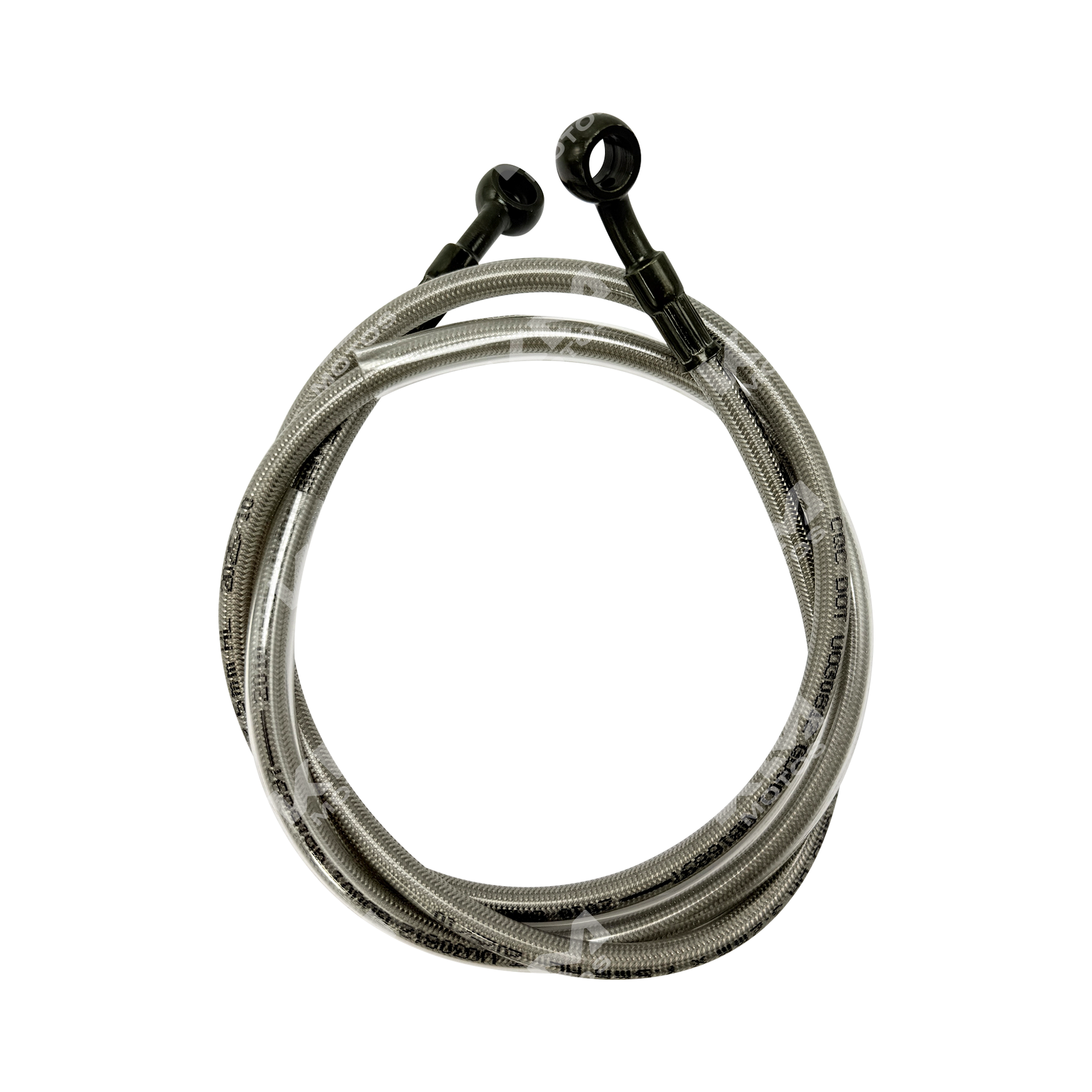 Manguera de freno KM Motos GXT/KMF, flexible y resistente, con conectores metálicos para sistemas de freno de motocicleta.